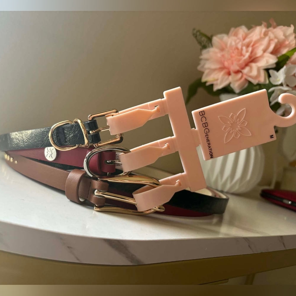 BCBGeneration Triple Belt Set in Black, Red & Brown